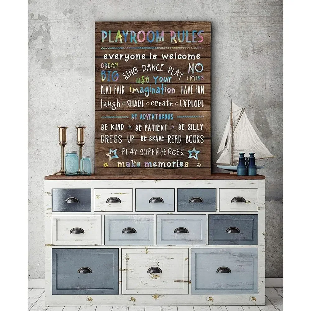 Playroom Rules Sign Board Wall Decor Canvas Art for Classroom or Playroom 11x14”